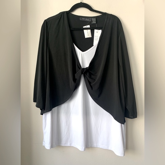 CM Shapes Black & White Blouse, New w/Tags, size 3X - Picture 1 of 7